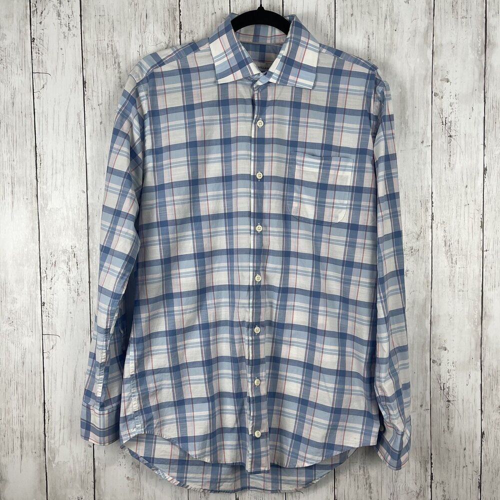 Peter Millar Shirt Mens Medium Blue Plaid Button Down Preppy‎ Business Academia